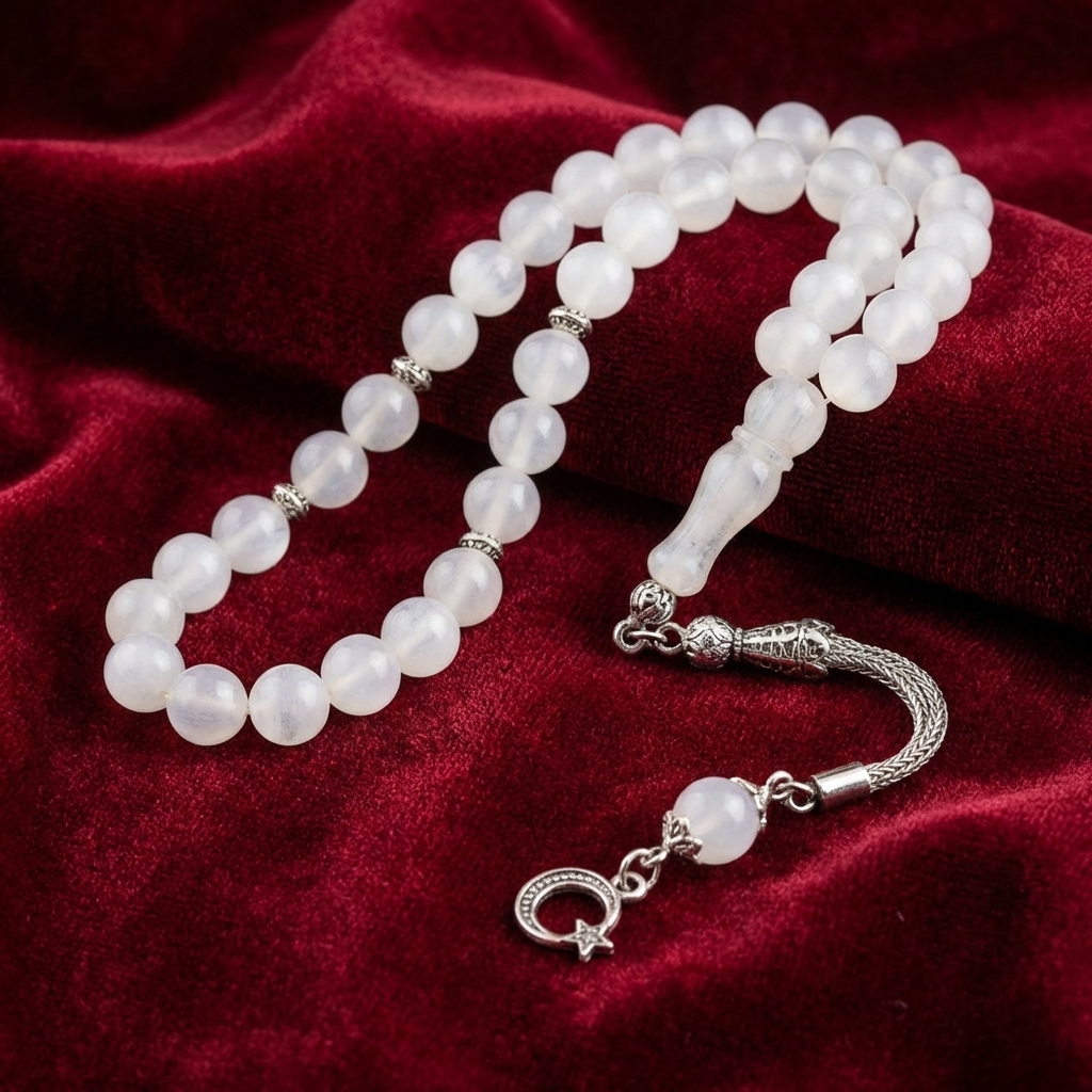 Ay Yıldızlı Akik Doğal Taş Tesbih